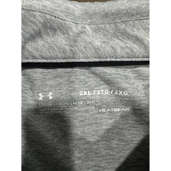 Under Armour Mens 2XL Gray Striped HeatGear Performance Golf Polo Shirt Loose - Picture 3 of 6